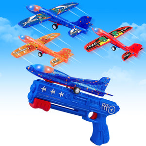 3 Pack Airplane Launcher Toys, 2 Flight Modes LED Foam Glider Catapult Plane, Outdoor Flying Toy for Kids, Birthday Gifts for Boy Girl 6+ Year Old, B-Day Party Supplies