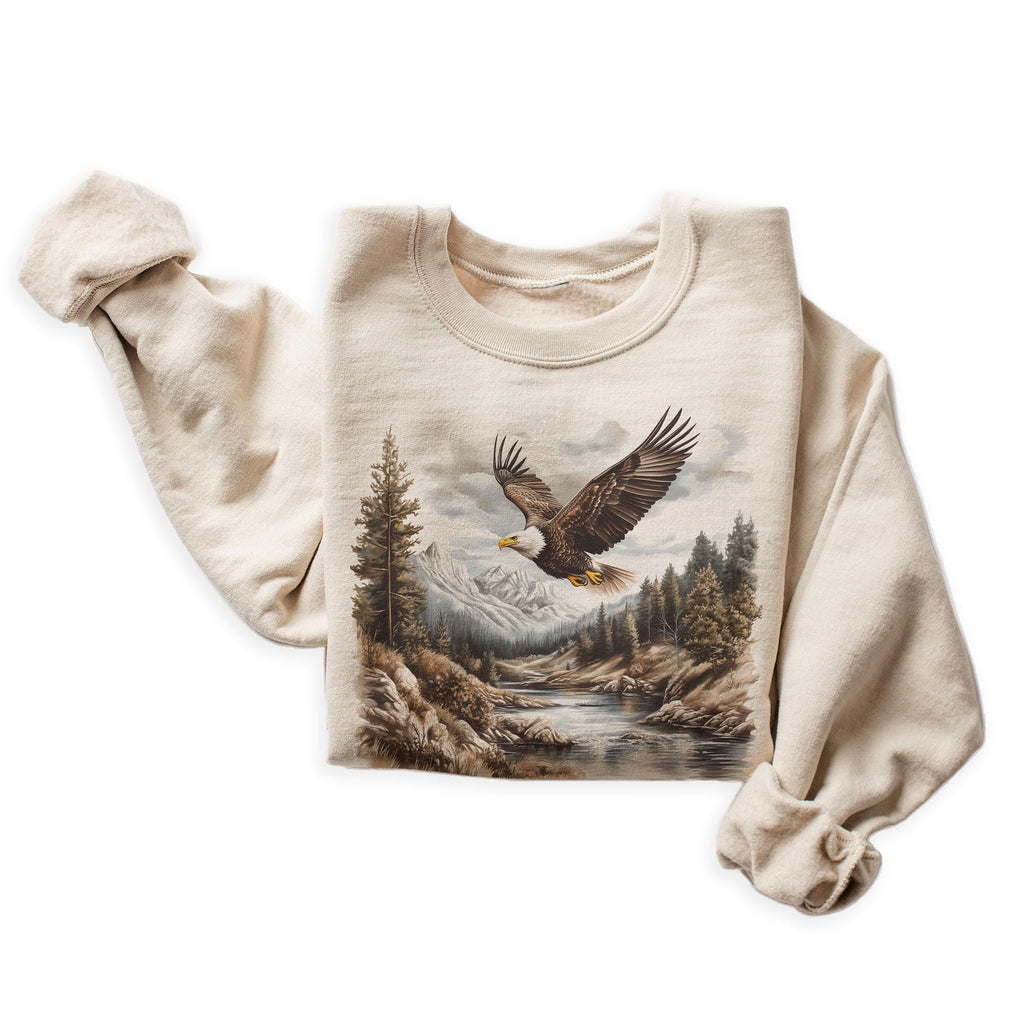 Vintage Bald Eagle Wilderness Scene Sweatshirt - 90s Vintage Eagle Sweatshirt - Scenic River Mountain Nature Sweater - Unisex Graphic Crewneck Sweatshirt