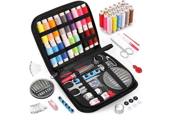 Coquimbo Sewing Kit Christmas Stocking Stuffers White Elephant Gifts for Adults Teen Girls Mom Grandma Beginner Traveler, Portable Sewing Supplies Accessories with Thread, Needles, Scissors (Black, M)