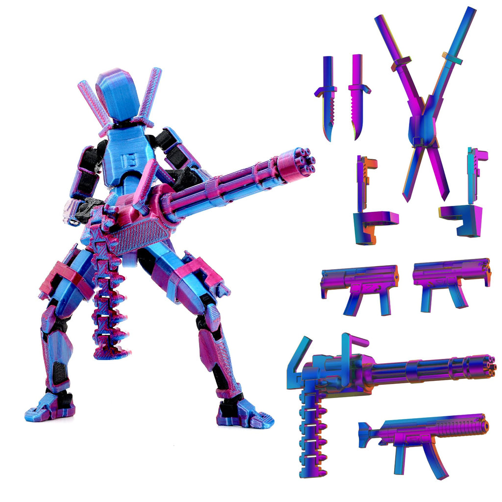 Gatling Gun T13 Titan 13 Action Figure Set?Assembled?, Robot Action Figure 3D Printed robo 13 Action Fidget Toys Dummy Figure Articulated, Lucky 13 for Collectors Desktop Decorations (Laser Purple)