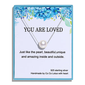 Simple Pearl Necklace for Girls, 10mm Shell White Pearl Pendant with Sterling Silver Adjustable Cable Chain, Gifts for Women and Teenage Girls
