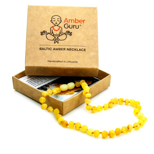 Amber Guru Baltic Amber Necklace (Authentic, Certified) - 12.5 inches - Unisex Jewelry - Butterscotch (Unpolished) - Real Amber Beads - Proud to Deliver Genuine Baltic Sea Wonder Handcrafted