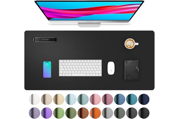 Aothia Non-Slip Waterproof PU Leather Desk Pad Protector for Mouse, Writing Desk, Office, Home, Laptop Blotter, 23.6" x 13.7", Black