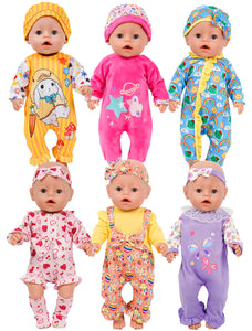 6 Sets 14-16 Inch Baby Doll Clothes, New Born Doll Outfits with Rompers & Accessories for 16-inch Soft Body Dolls (43cm, No Doll)