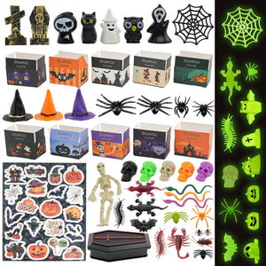 61 Piece Miniature Halloween Figures Set Creepy Cute Mini Resin Decor Luminous Ghost Skeletons Spiders Coffins Lizards Tombstones Witch Hats Roaches Snakes - Party Supplies & Dollhouse Accessories
