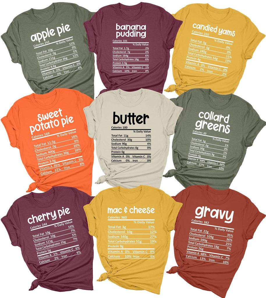 Thanksgiving Ingredients Tshirt Funny Group Thanksgiving Shirts Family Thanksgiving Shirts Thanksgiving Nutrition Food Shirt Matching Thanksgiving Gifts Multi