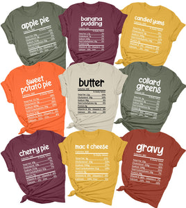 Thanksgiving Ingredients Tshirt Funny Group Thanksgiving Shirts Family Thanksgiving Shirts Thanksgiving Nutrition Food Shirt Matching Thanksgiving Gifts Multi