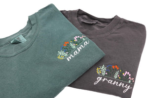 Custom Embroidered Mama Shirt, Flower Comfort Color Grandma, Gigi T-Shirt, Personalized Embroidered Mama Shirt, Floral Shirts for Women