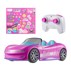 Hot Wheels Barbie RC Toy Car, Remote-Control Pink Convertible, Can Hold 2 Barbie Fashion Dolls & Trunk Opens for Storage, Sticker Sheet for Customizing