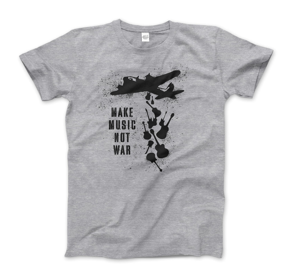 Banksy Make Music Not War Street Art T-Shirt (Adults, Kids, Short & Long Sleeve) Grey