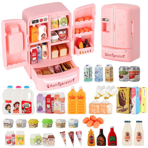 Mini Refrigerator Toy, Fill The Fridge with Ice Cream, Juice & 40+ Mini Food Toys for Dollhouse Accessories & Kitchen Playset. Realistic Refrigerator Play Gift for Kids.