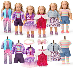 18-Inch American Doll Clothes Accessories - 19Pcs Fashion 18 Inch Doll Outfit Set for Girls Gifts, Includes 3 Dresses, Lounge Suit, Workout & Yoga Sets and Accessories for 18 Inch Dolls