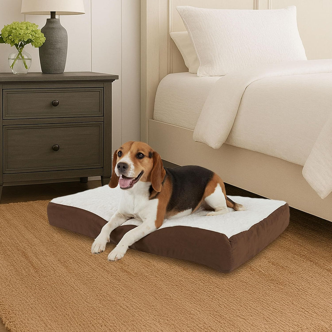 Orthopedic Dog Bed - 2-Layer Memory Foam Dog Bed with Machine Washable Sherpa Cover - 30x20.5 Mattress for Medium Dogs up to 45lbs by PETMAKER (Brown)