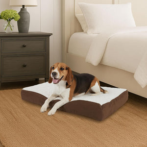 Orthopedic Dog Bed - 2-Layer Memory Foam Dog Bed with Machine Washable Sherpa Cover - 30x20.5 Mattress for Medium Dogs up to 45lbs by PETMAKER (Brown)