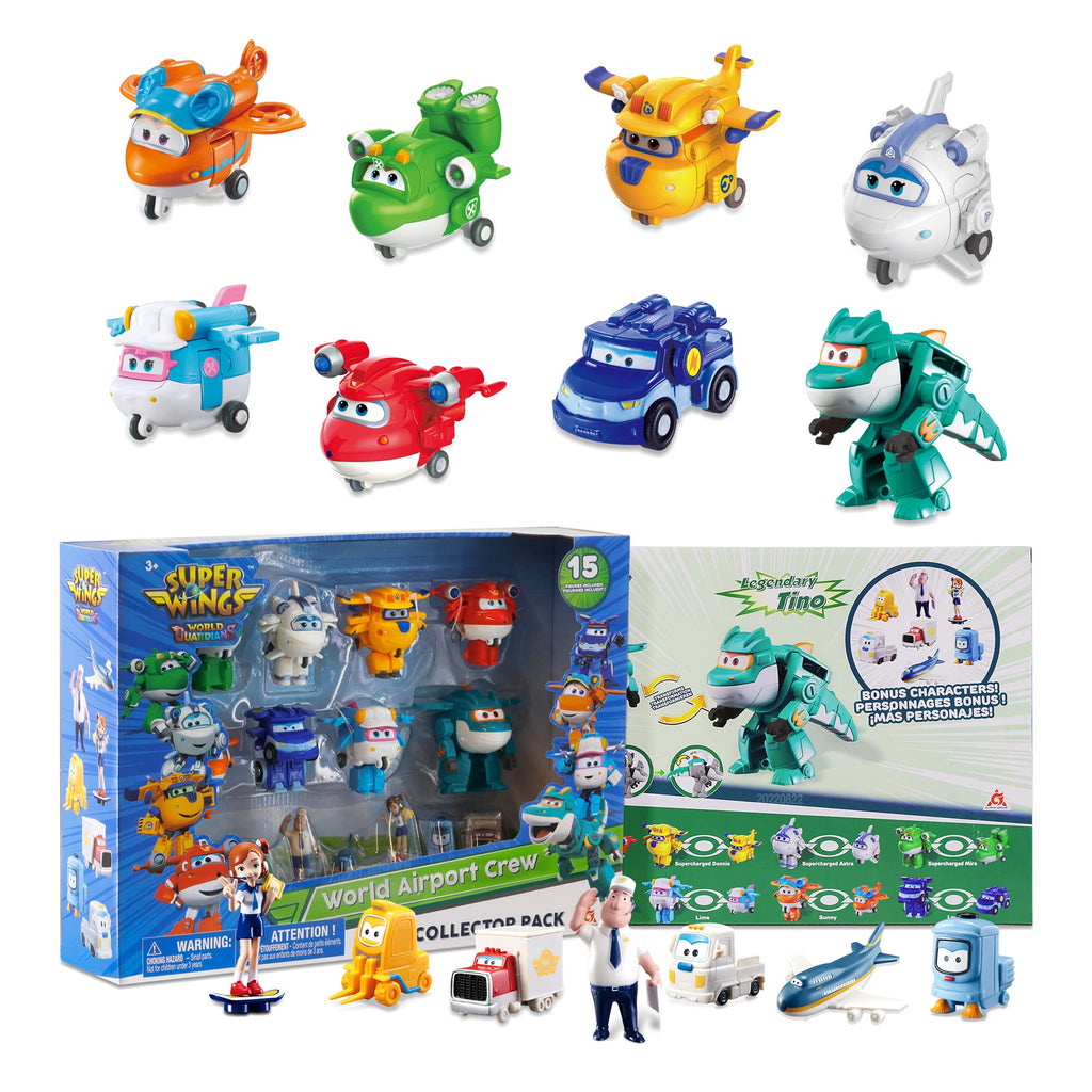 Super Wings 15-Pack Transforming Toys 2 inch Airplane Robot Mini Action Figures with Real Mobile Wheels for Kids 3 4 5 6 7 8+ Birthday Party Supplies for Preschool Boys and Girls