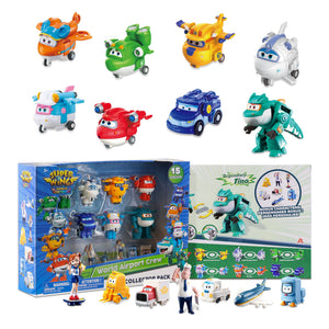 Super Wings 15-Pack Transforming Toys 2 inch Airplane Robot Mini Action Figures with Real Mobile Wheels for Kids 3 4 5 6 7 8+ Birthday Party Supplies for Preschool Boys and Girls