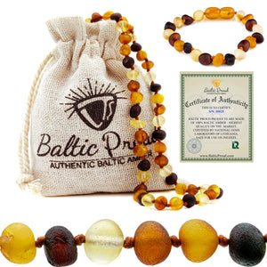 Baltic Proud Raw Amber Necklace and Bracelet Gift Set (Unisex Multi 12.5 Inches/5.5 Inches) - Certified Premium Quality Sea