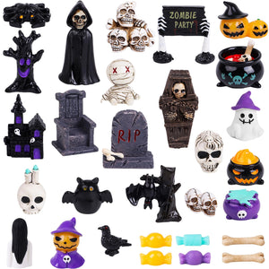 DIYASY Halloween Miniature Figurines, 40 Pcs Mini Resin Craft Decorations Tiny Miniatures Dollhouse Ornaments Small Fairy Garden Décor Village Accessories