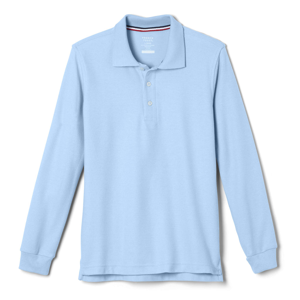 French Toast Boys' Pique Polo School Uniform Shirt with Long Sleeves for Boys and Girls, Light Blue, XXL (18/20)