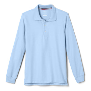 French Toast Boys' Pique Polo School Uniform Shirt with Long Sleeves for Boys and Girls, Light Blue, XXL (18/20)