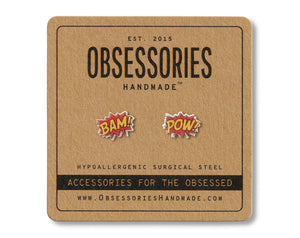 Handmade Bam Pow Comic Book Stud Earrings
