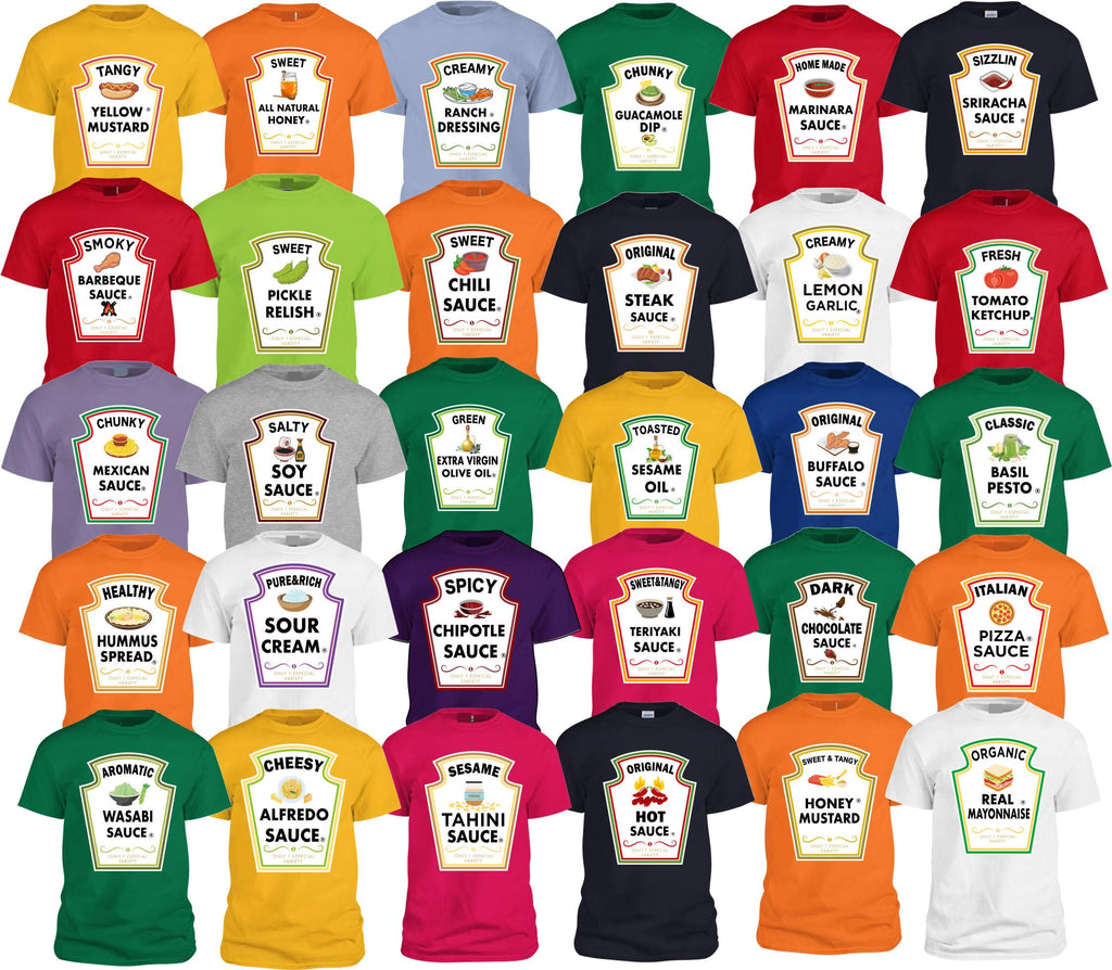 Halloween Matching Tees Condiments Hoodies, Ketchup Yellow Mustard Costume, Fire Hot Soy Sauce Hoodie, Condiments Outfits, Halloween Family Shirt