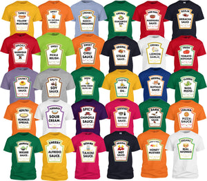 Halloween Matching Tees Condiments Hoodies, Ketchup Yellow Mustard Costume, Fire Hot Soy Sauce Hoodie, Condiments Outfits, Halloween Family Shirt