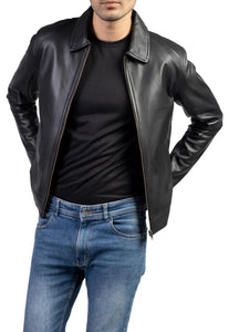 Jild Polo Collar Premium Leather Jacket Men - Old School Classic Style Everyday Wear Real Lambskin Mens Leather Jacket