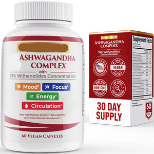 Extra Strength Ashwagandha Complex bottle and packaging on a white background