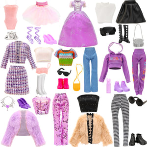 24 Pcs Doll Clothes & Accessories 8 Set Clothes Including Party Gown Chill Suits Casual Outfits Sport Wear Ballet Dresses for Doll with 8 Shoes 8 Accessories for 11.5 Inch Girl Dolls Storytelling Set