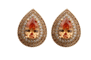 Turkish Handmade Jewelry Small Drop Shape Pear Cut Honey and Round Cut Topaz 925 Sterling Silver Stud Earrings