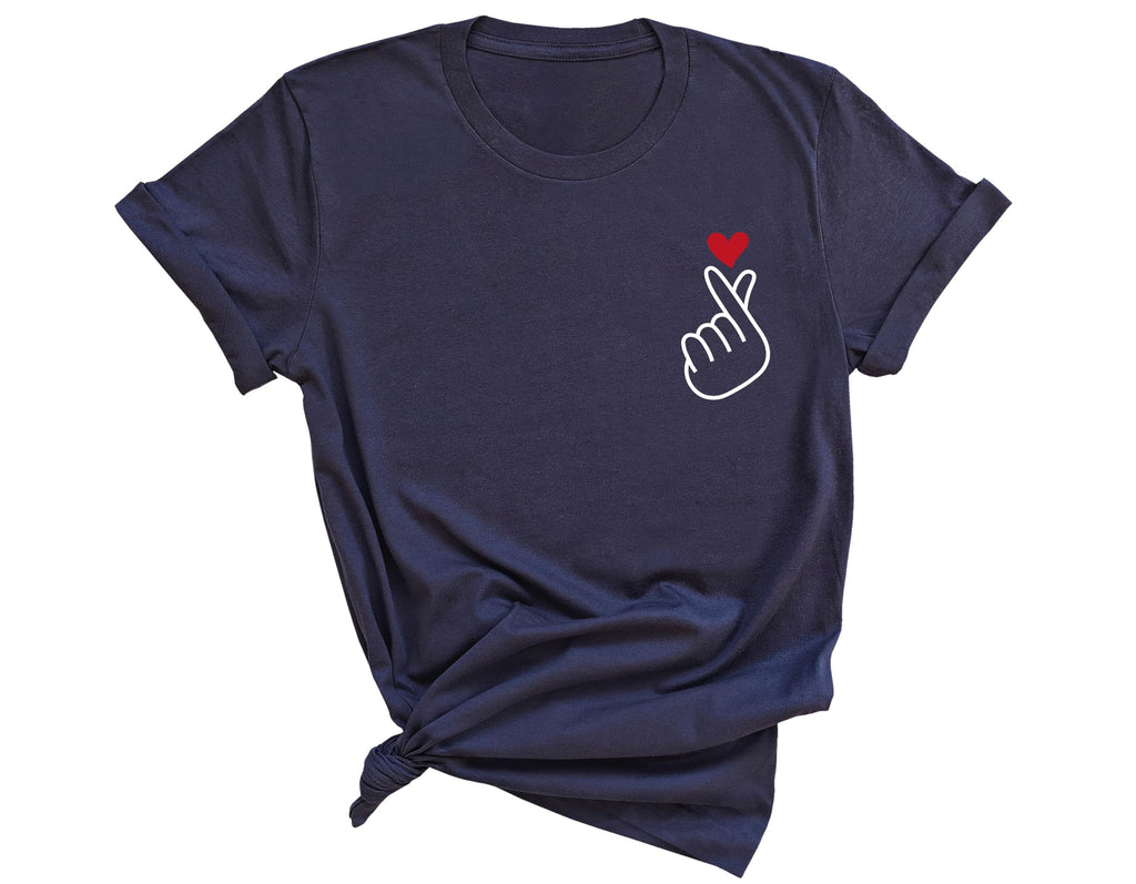 Korean Saranghae Finger Heart I Love You T-Shirt, Korean Pop Merchandise Shirt, Birthday Gift Ideas for K-Drama and Korean Pop Fans, South Korea Tee for Women, Girls Boys Borahae Graphic Tops