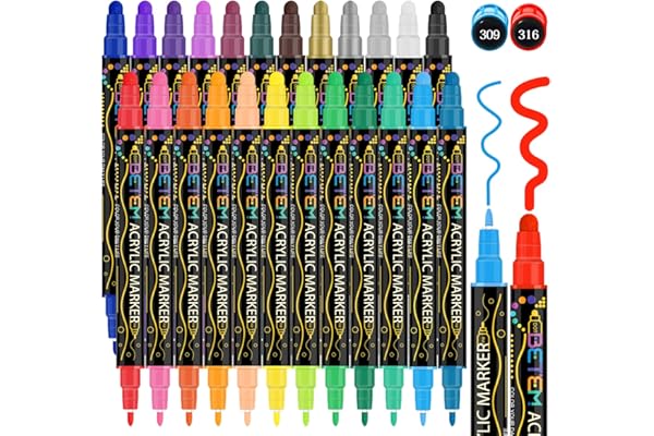 Betem 24 Colors Dual Tip Acrylic Paint Pens Markers, Premium Acrylic Paint Pens for Wood, Canvas, Stone, Rock Painting, Glass, Ceramic Surfaces, DIY Crafts Making Art Supplies