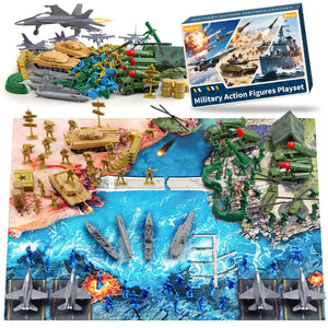 Army Men Action Figures, Army Toys for Boys Age 4-7 6-8 8-12, Toy Soldiers Playset Including Military Action Figures, Battle Mat & Weapon Gear Accessories, Green Army Guys Toys for Kids