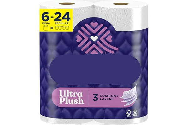 Quilted Northern Ultra Plush Toilet Paper, 6 Mega Rolls = 24 Regular Rolls, 3X Thicker*, 3 Ply Soft Toilet Tissue