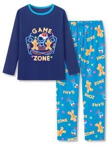 Beezizac Cool Pajamas for Boys - Gingerbread & Gamer Holiday Pull-on Long Sleeves & Pants Set 2-PC Soft PJ Kids Size 18