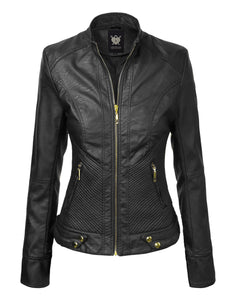 Lock and Love Slim Fit Stylish Vegan Leather Moto Jacket for Women - PU Biker Motorcycle Coat