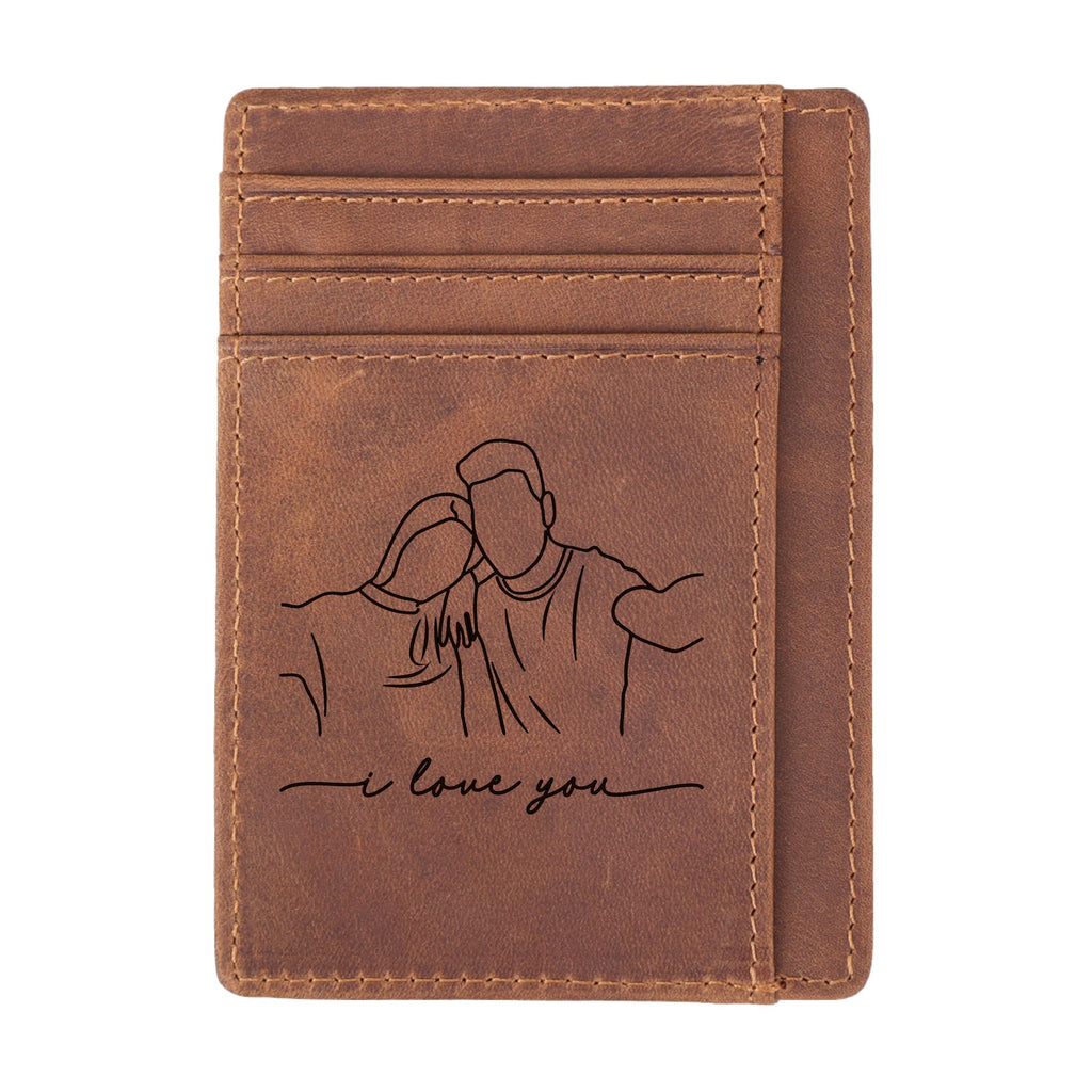 Custom Portrait Photo Front Pocket Card Holder, Personalized Men's Leather Minimalist Card Holder, Credit Card Holder, 3 Card and 1 money Slot, RFID Blocking Holder for Business Travel