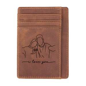 Custom Portrait Photo Front Pocket Card Holder, Personalized Men's Leather Minimalist Card Holder, Credit Card Holder, 3 Card and 1 money Slot, RFID Blocking Holder for Business Travel