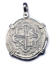 Sterling Silver Atocha Shipwreck Treasure Colonial Cob Pirate Coin " 4 Reale" Reproduction Pendant