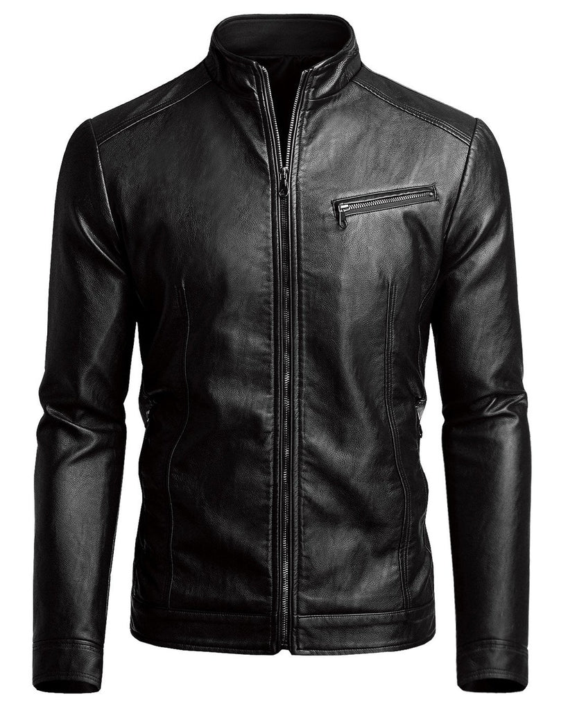 Fairylinks Men's Casual Faux Leather Jacket