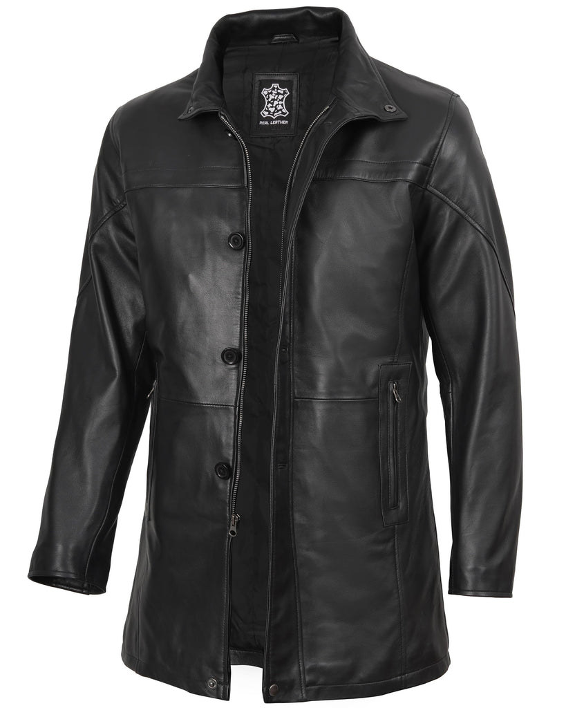 Decrum Mens Leather Coat - Car Coat Style Real Lambskin Leather Jackets for Men
