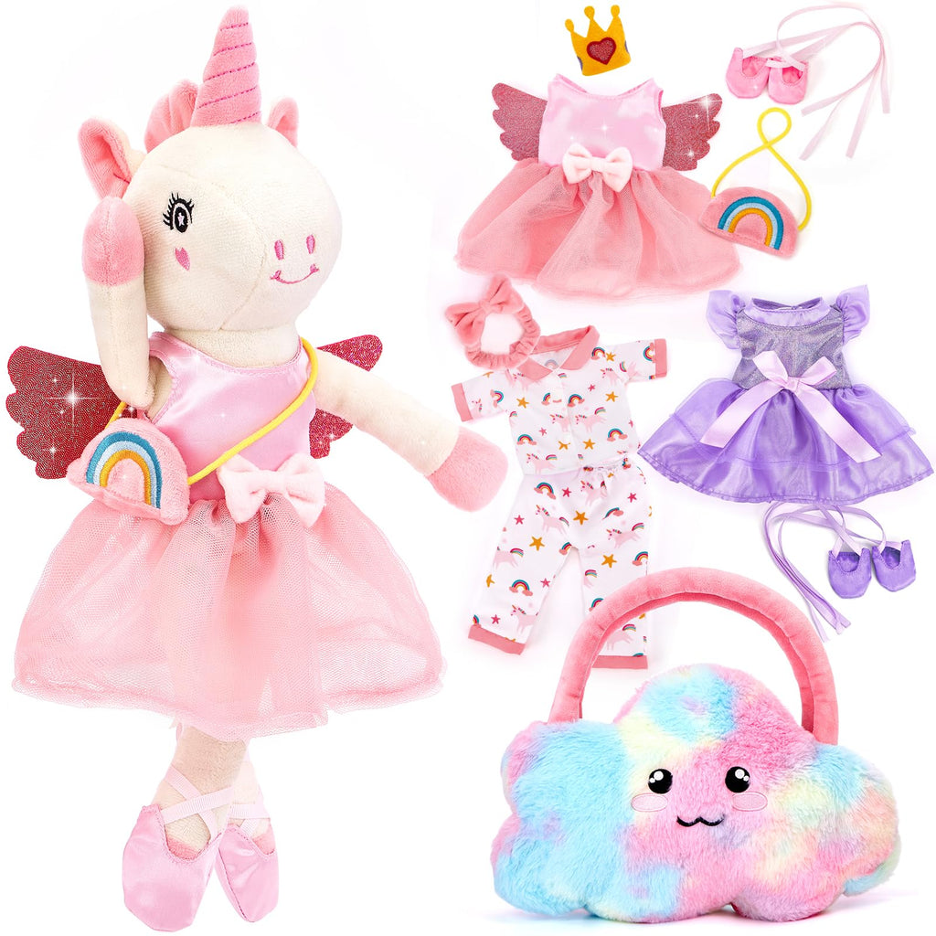Unicorns Toys for Girls Age 4-6 Ballerina Doll Stuffed Animal Girl Toys Age 4-5 Ballet Dress up Doll 3 Set Clothes with Plush Bag 4 Year Old Girl Birthday Gifts 5 Year Old Gift Girls Stocking Stuffers