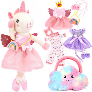Unicorns Toys for Girls Age 4-6 Ballerina Doll Stuffed Animal Girl Toys Age 4-5 Ballet Dress up Doll 3 Set Clothes with Plush Bag 4 Year Old Girl Birthday Gifts 5 Year Old Gift Girls Stocking Stuffers