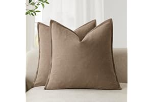 Foindtower Pack of 2, Decorative Linen Soild Throw Pillow Covers Soft Accent Cushion Case Boho Farmhouse Neutral Pillowcase for Chair Couch Sofa Bedroom Living Room Home Decor 20 x 20 Inch Light Brown