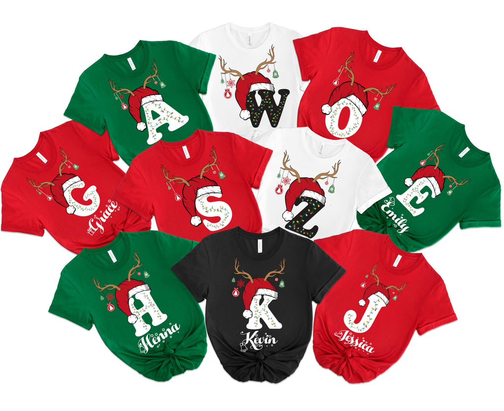 Family Christmas Name Shirt, Monogrammed Family Matching Christmas Shirts, Custom Christmas Shirt with Name, Personalized Christmas Family T-Shirt, Cute Ugly Christmas Shirts for Men Women Kids Multi