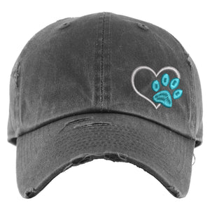 Paw Print Hat with Heart | Distressed Baseball Cap or Ponytail Hat | Dog Mom Gift | Animal Lover