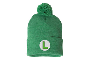 Luigi Pom-Pom Knit Beanie Cap Green