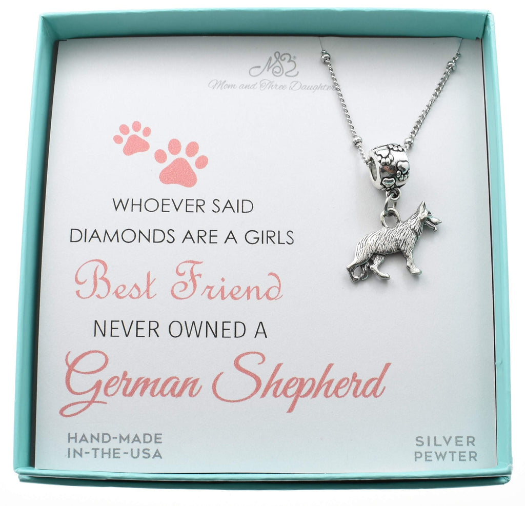 German Shepherd Necklace in Silver Pewter Necklace | 18 Inch Saturn Stainless Steel Chain | Gift For Dog Mom