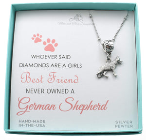 German Shepherd Necklace in Silver Pewter Necklace | 18 Inch Saturn Stainless Steel Chain | Gift For Dog Mom